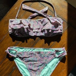 Paisley pink and turquoise bikini ,ruffle bando